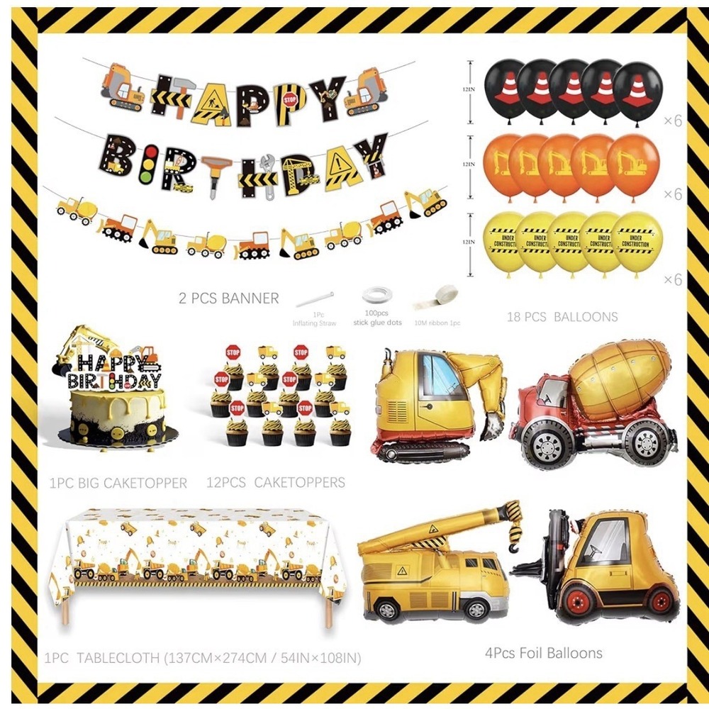 Construction Birthday Party Supplies Dump Truck Decorations Balloons Table Top - Picture 3 of 5